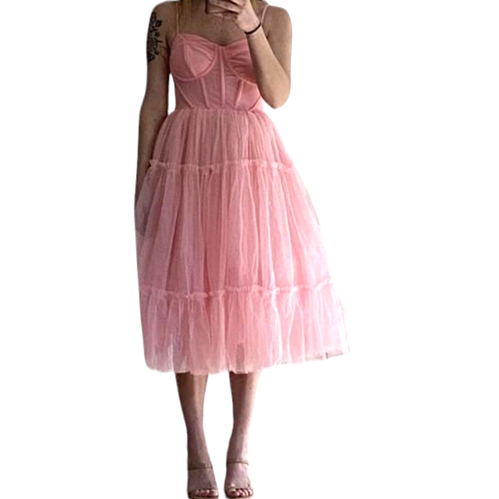 Nwot Forever 21 Cotton Candy Pink Mesh Tiered Prom/Party Dress